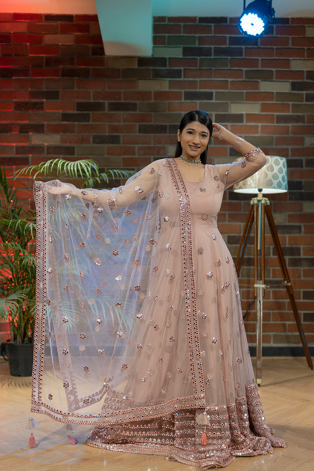Taupe Embroidered Party