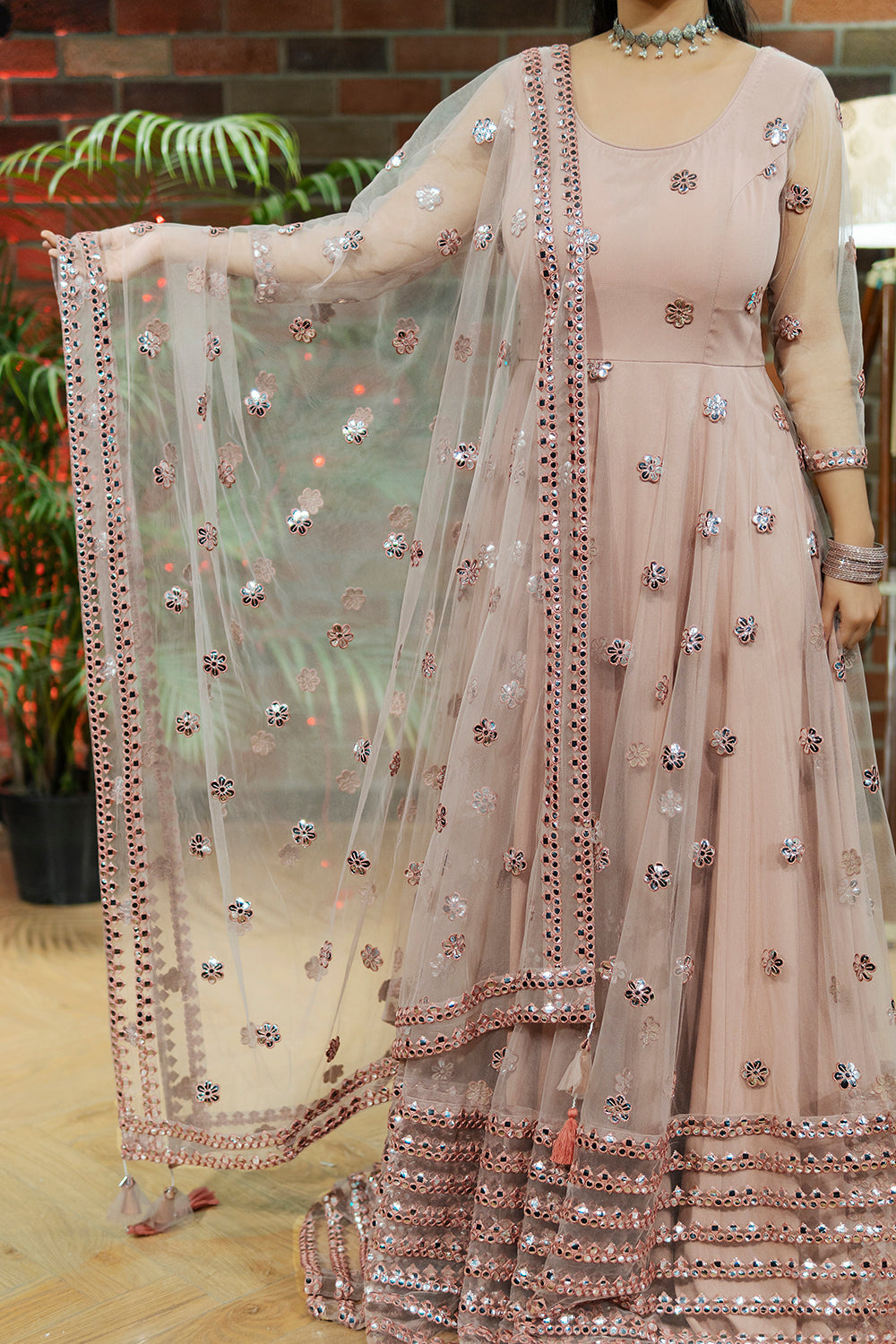 Taupe Embroidered Party