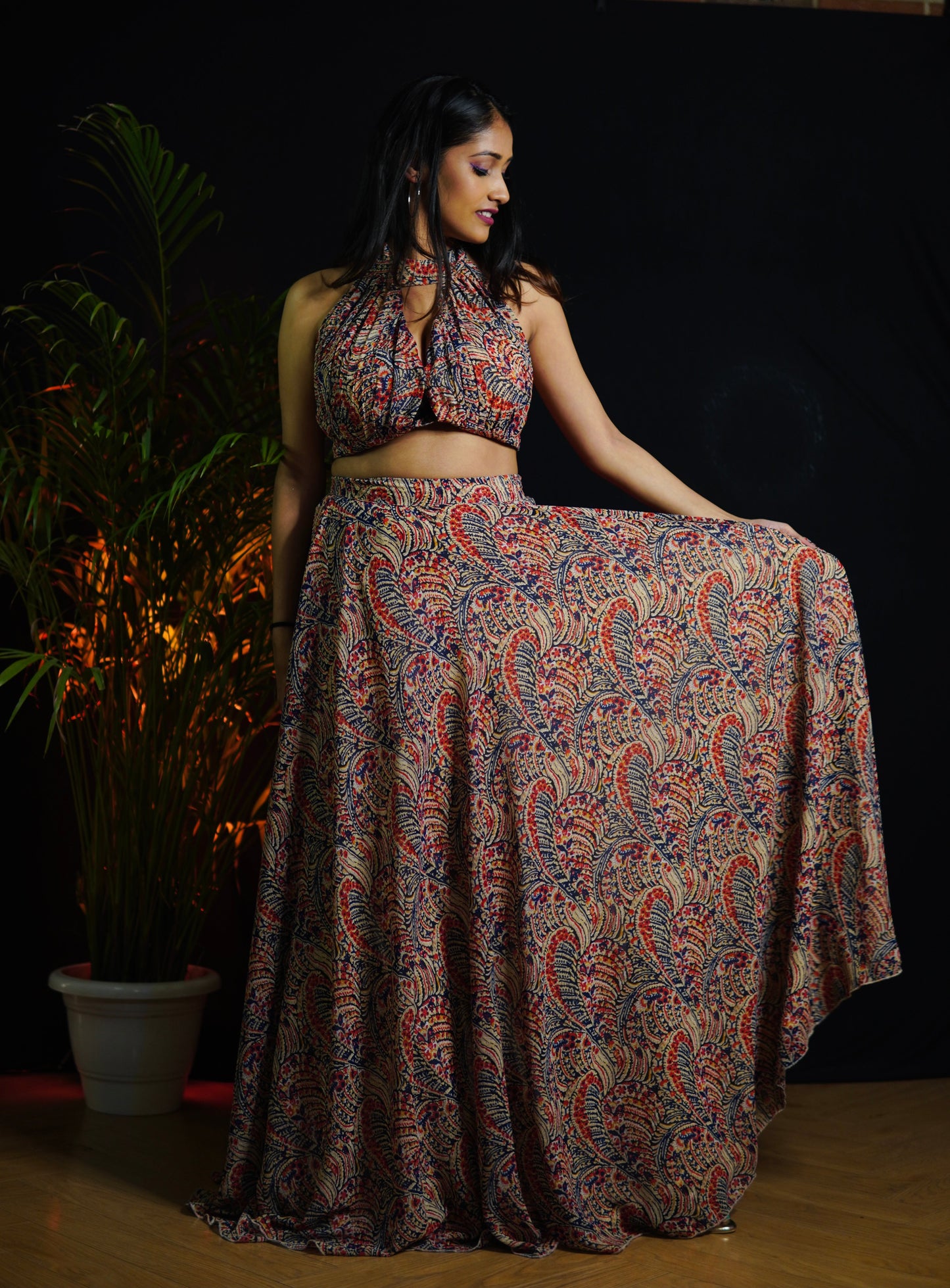 Boho Backless Blouse & Skirt