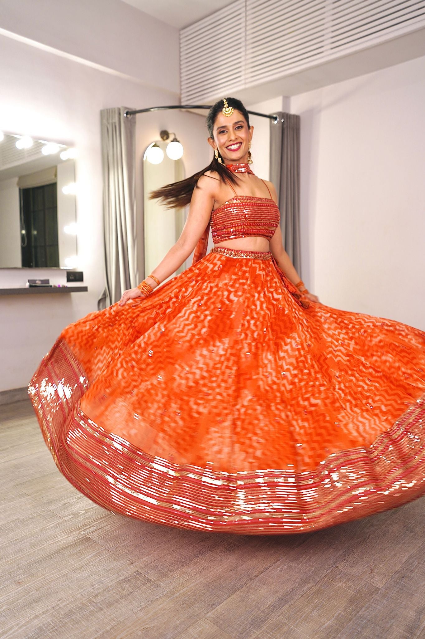 Georgette Orange Lehenga
