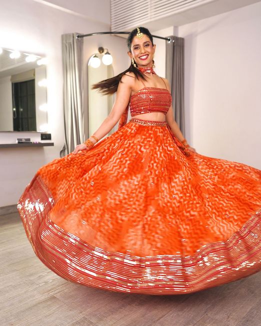 Georgette Orange Lehenga