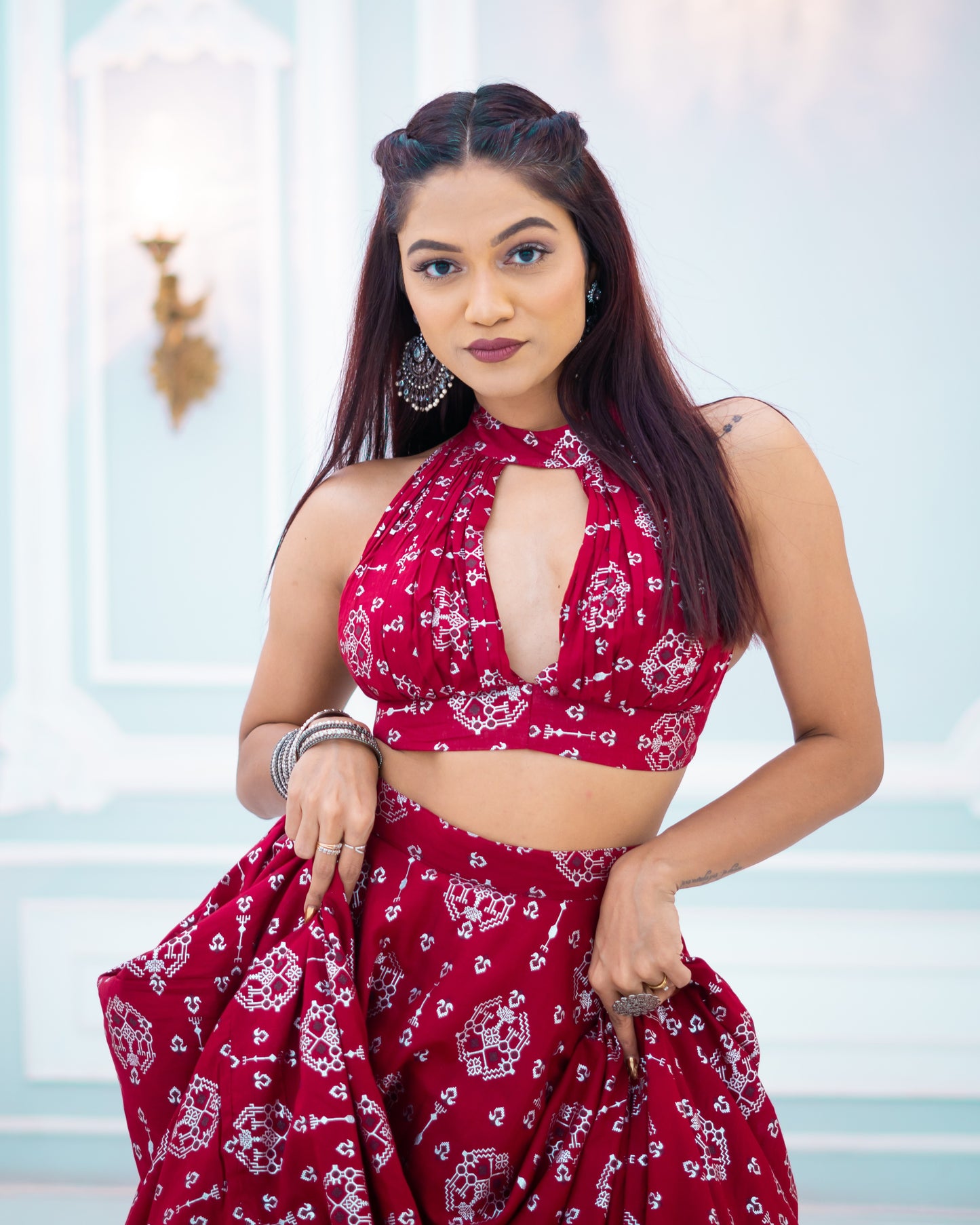 Boho Maroon Lehenga