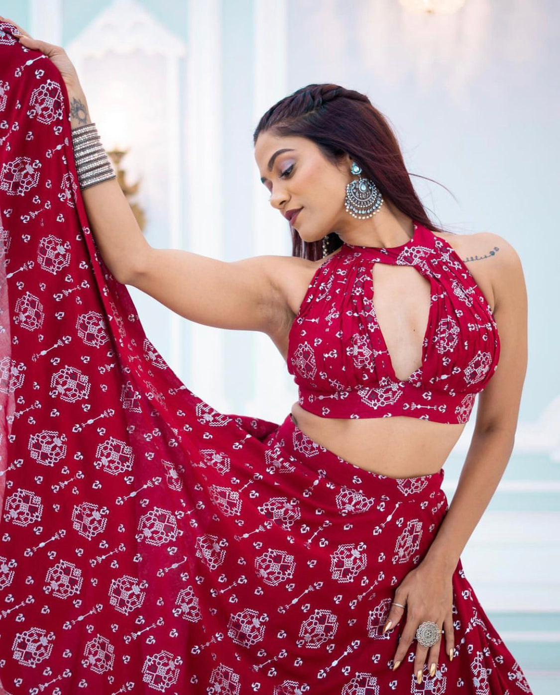 Boho Maroon Lehenga
