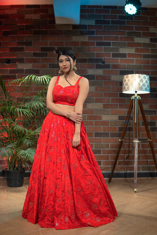 Sara Red Party Lehenga