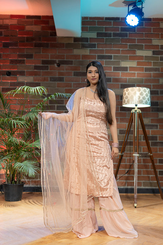 Peach Sharara Set
