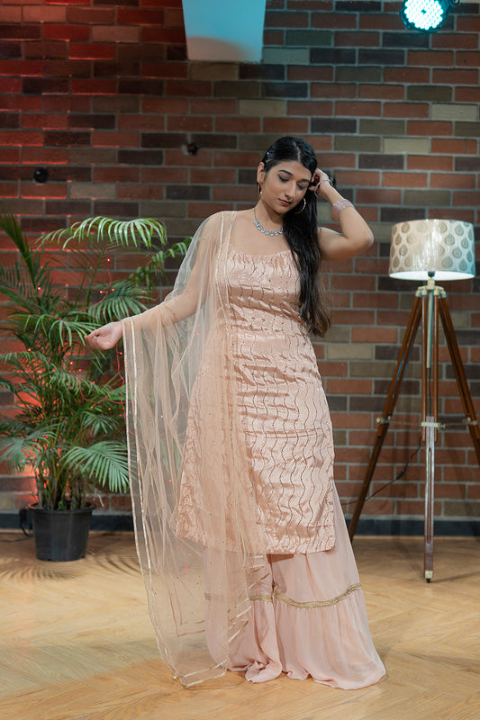 Peach Sharara Set
