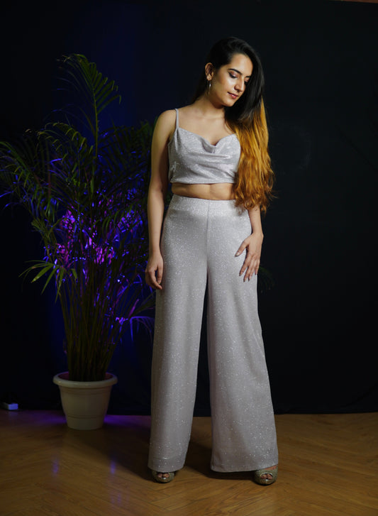 Grey Woven Parallel Party Top & Trousers