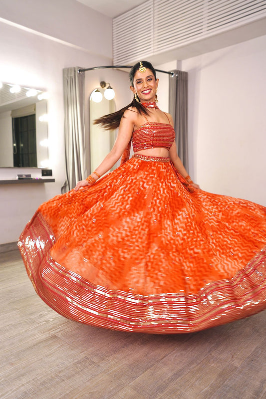 Georgette Orange Lehenga